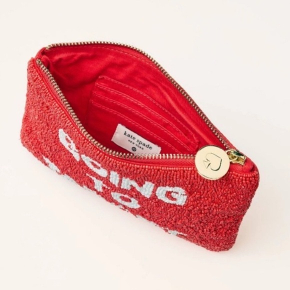 Kate Spade Going to Target Red & White Oversized Beaded Clutch Bag - Picture 8 of 10